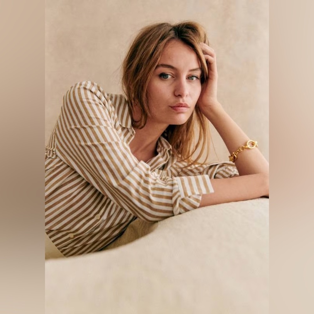 Sézane Tomboy Shirt in Ecru Camel Stripes FR 42 / US 10 / XL - Picture 6 of 16